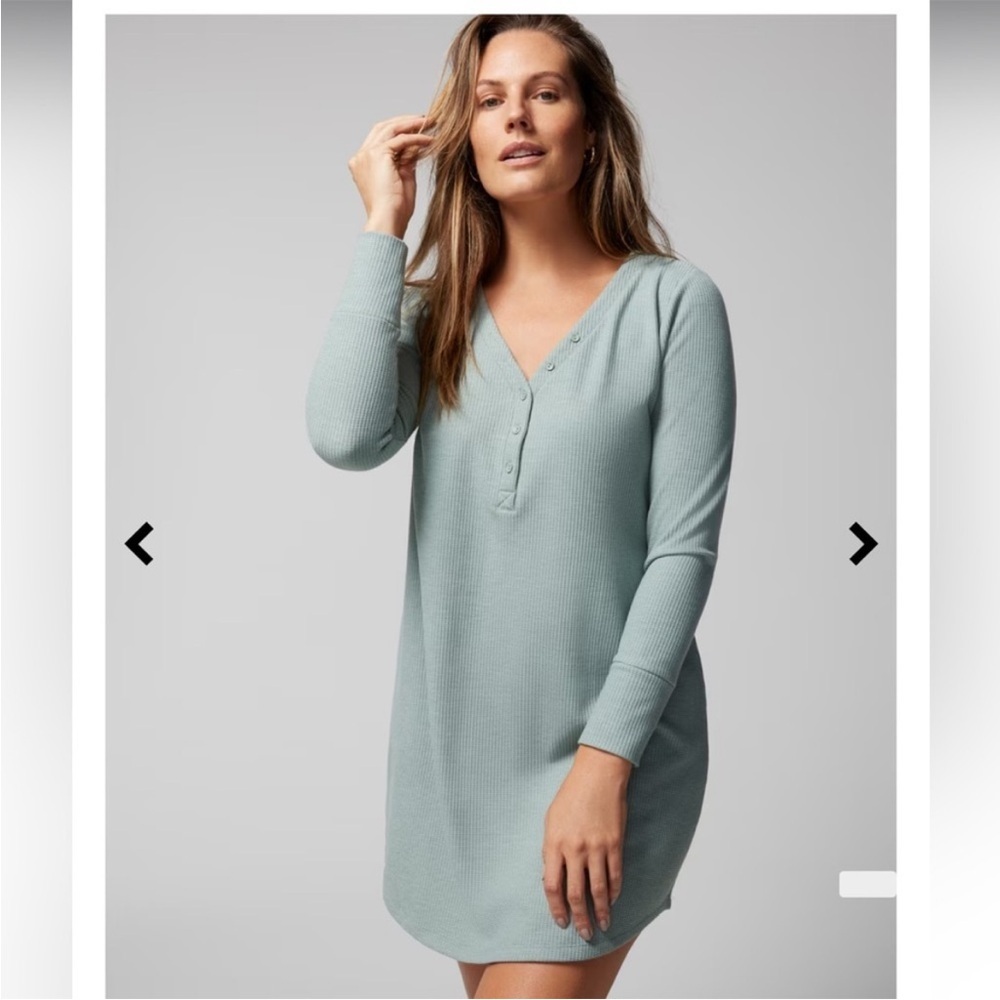 Soma Cozy Waffle Knit Long Sleeve Sleepshirt Dress Heather Jade Size Small